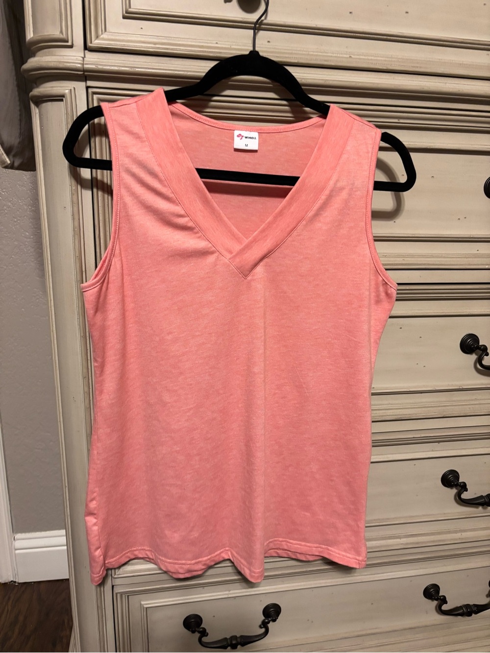 V-Neck Sleeveless Tank Top in Coral Pink